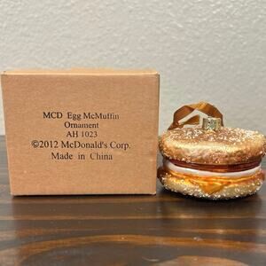 RARE 2012 McDonald’s Corp Egg McMuffin Blown Glass Christmas Ornament w/ Box